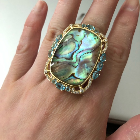 Brand new Rarities Carol Brodie abalone doublet blue topaz white